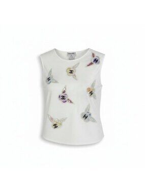 Chanel Ce7 CC Logo Tank Top 38 White Cotton